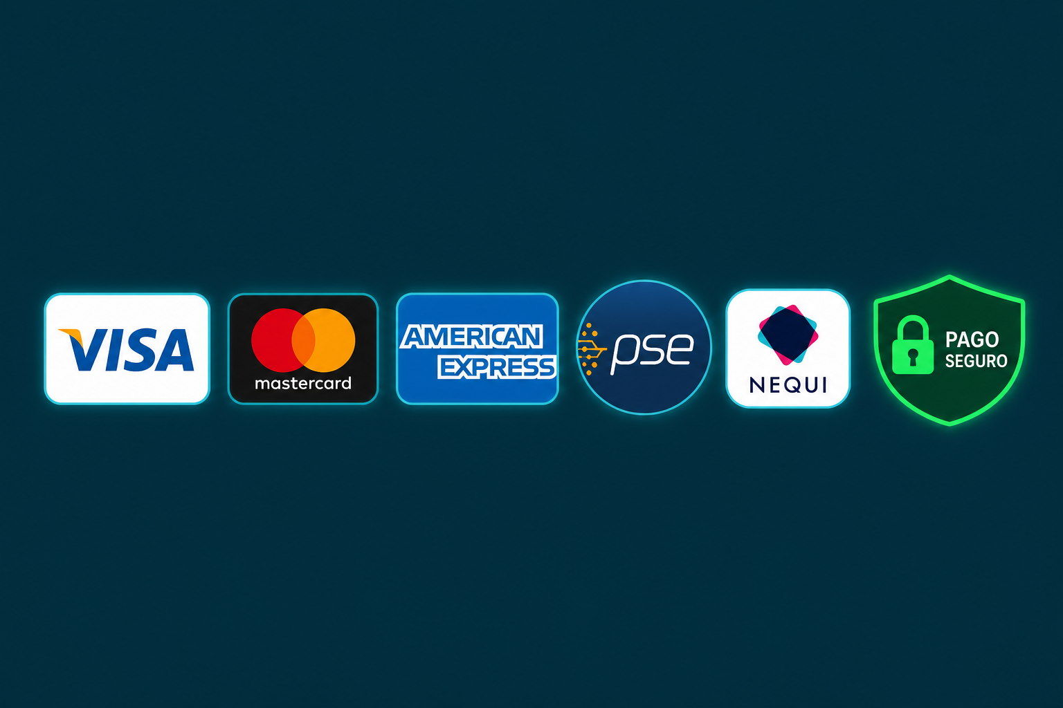 Pago seguro con Visa, Mastercard, American Express, PSE y Nequi